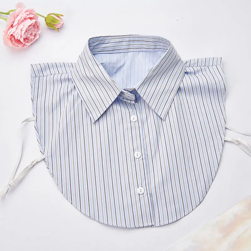 Womens Fake Collar Striped Detachable Collar Half Shirt Blouse Dickey Collar Elegant for Women Girls