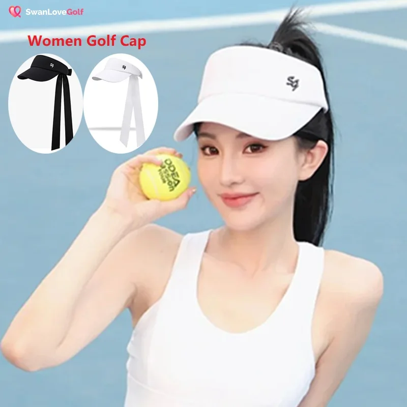 SG Women Anti-sweat Golf Caps Ladies Sunscreen Empty Top Sun Visor Anti-Uv Adjustable Sport Hats Outdoor Bowknot Golf Headcover