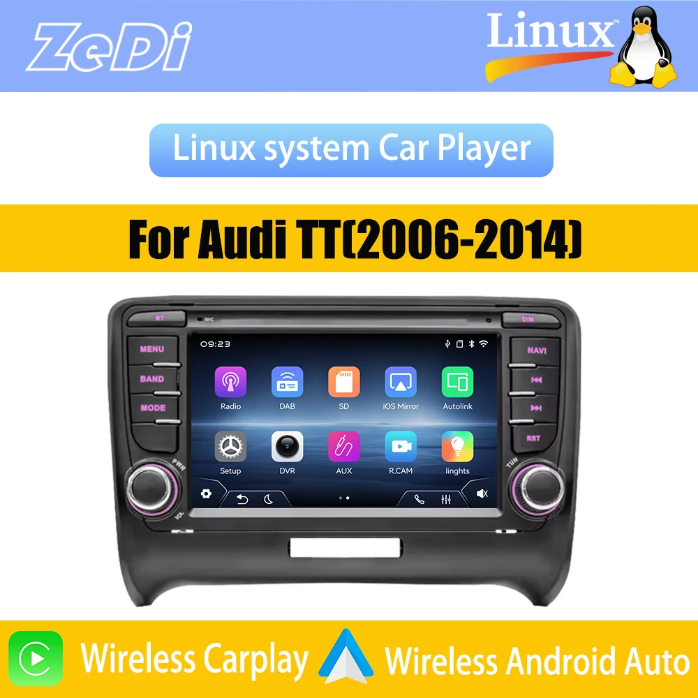 For Audi TT 7inch (2006-2014)2026 New Linux System Wireless CarPlay FM Bluetooth Musci Video Multimedia Players Cameras