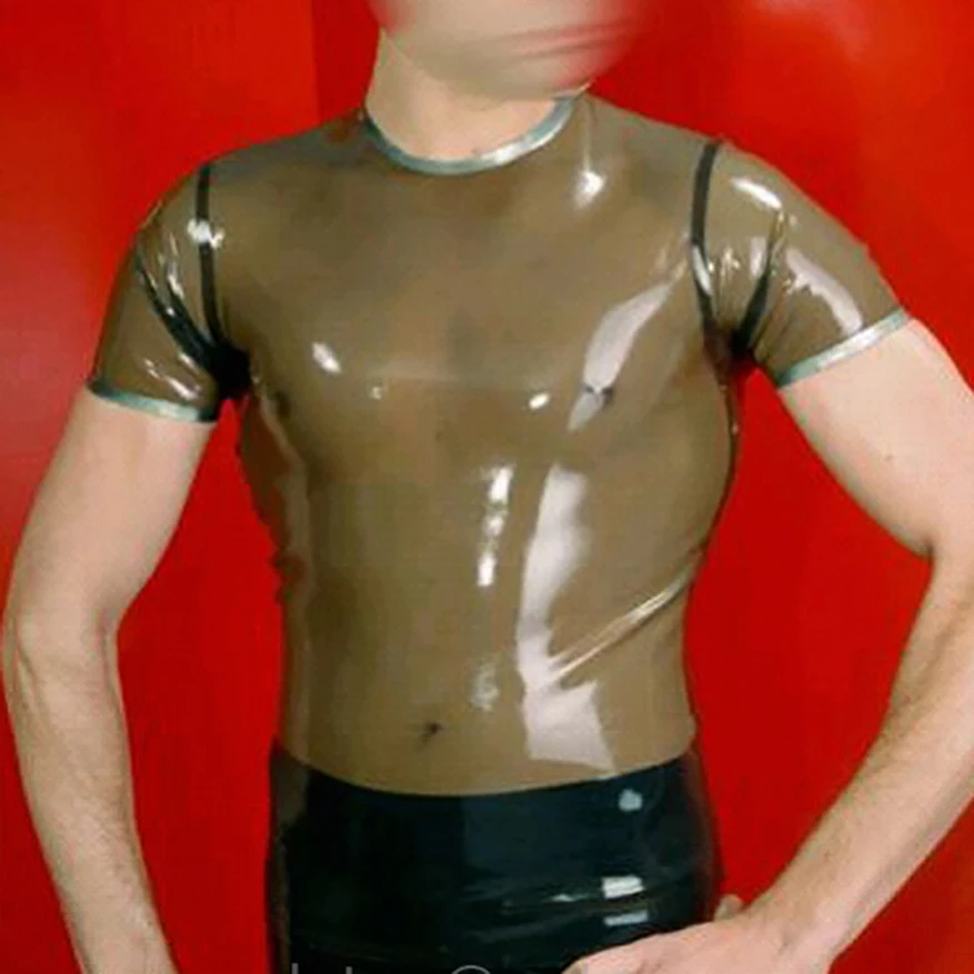 Sexy Transparent Black Latex Gummi Men T-shirt Rubber Tee XXXL Handmade Shirt RLSM016