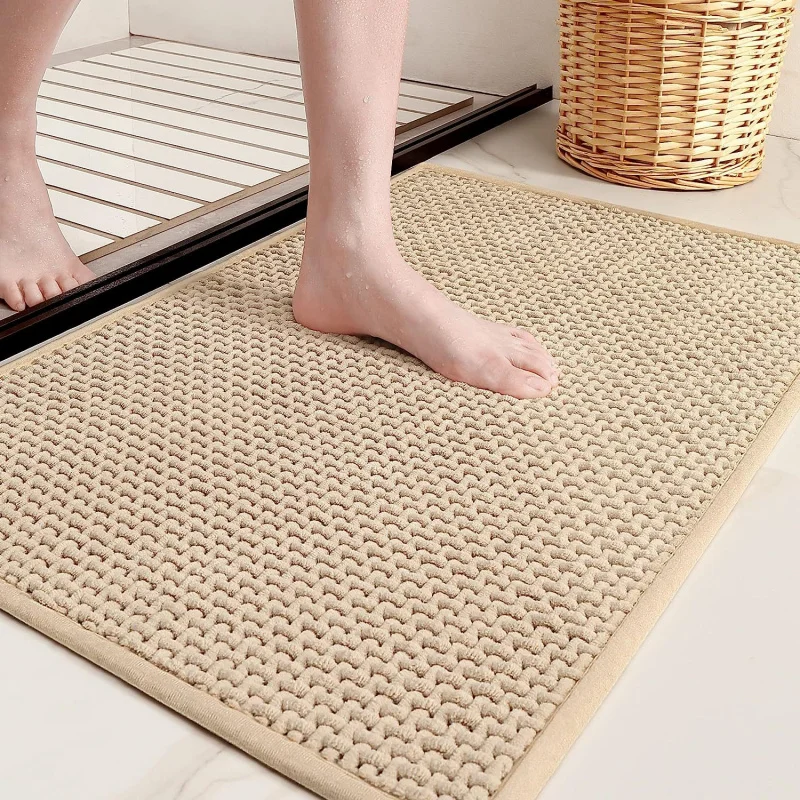 1Pcs Bathroom Floor Mat Super Absorbent Quick-Drying Anti-Slip Backing Woven Textured Bath Shower Sink Kitchen Carpet