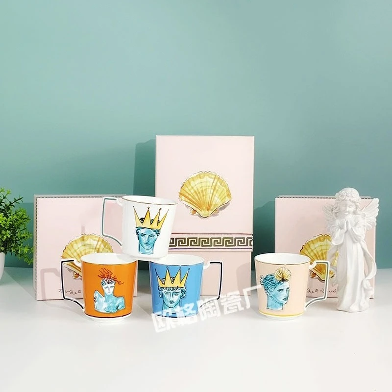 

European Style Bone China Mug Retro Creative Oil Painting Coffee Cup Water Cup Ideal Gift