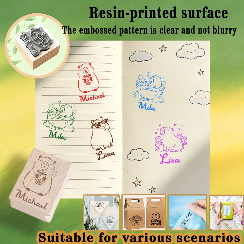 1PC Cartoon Customizable Name Wooden Seal Office Supplies, Seal Supplies Customizable Name Wooden Stamp Provide Convenience for