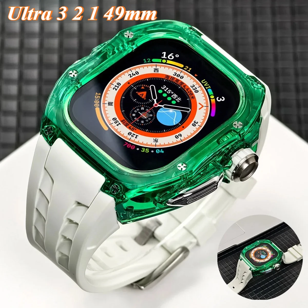 

Прозрачный комплект модификации Роскошный чехол для Apple Watch Ultra 3 2 49 мм 44 45 мм Спортивный резиновый ремешок для Iwatch Series Чехол