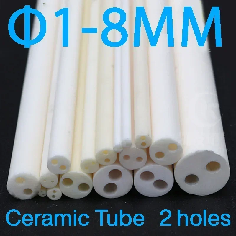 1PCS 1-8mm Alumina Ceramic Tube, 2-Hole Insulating Pipe 1500°C for Thermocouple Protection & Sensors