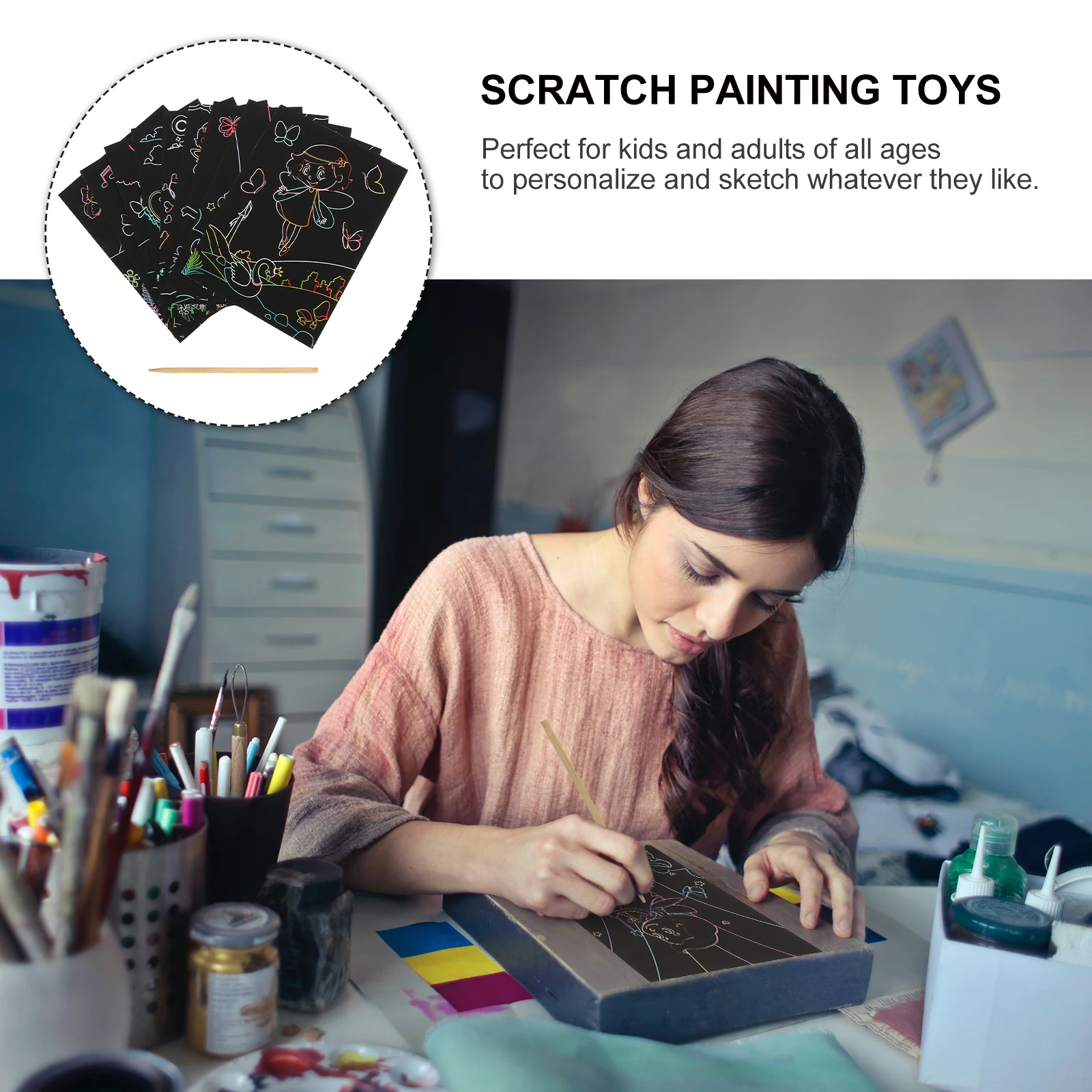 

Scratch Painting Set Drawing Paper Toy Graffiti Party Favors Gift Kids Scraping Safe Imagination Family Kindergartens Church