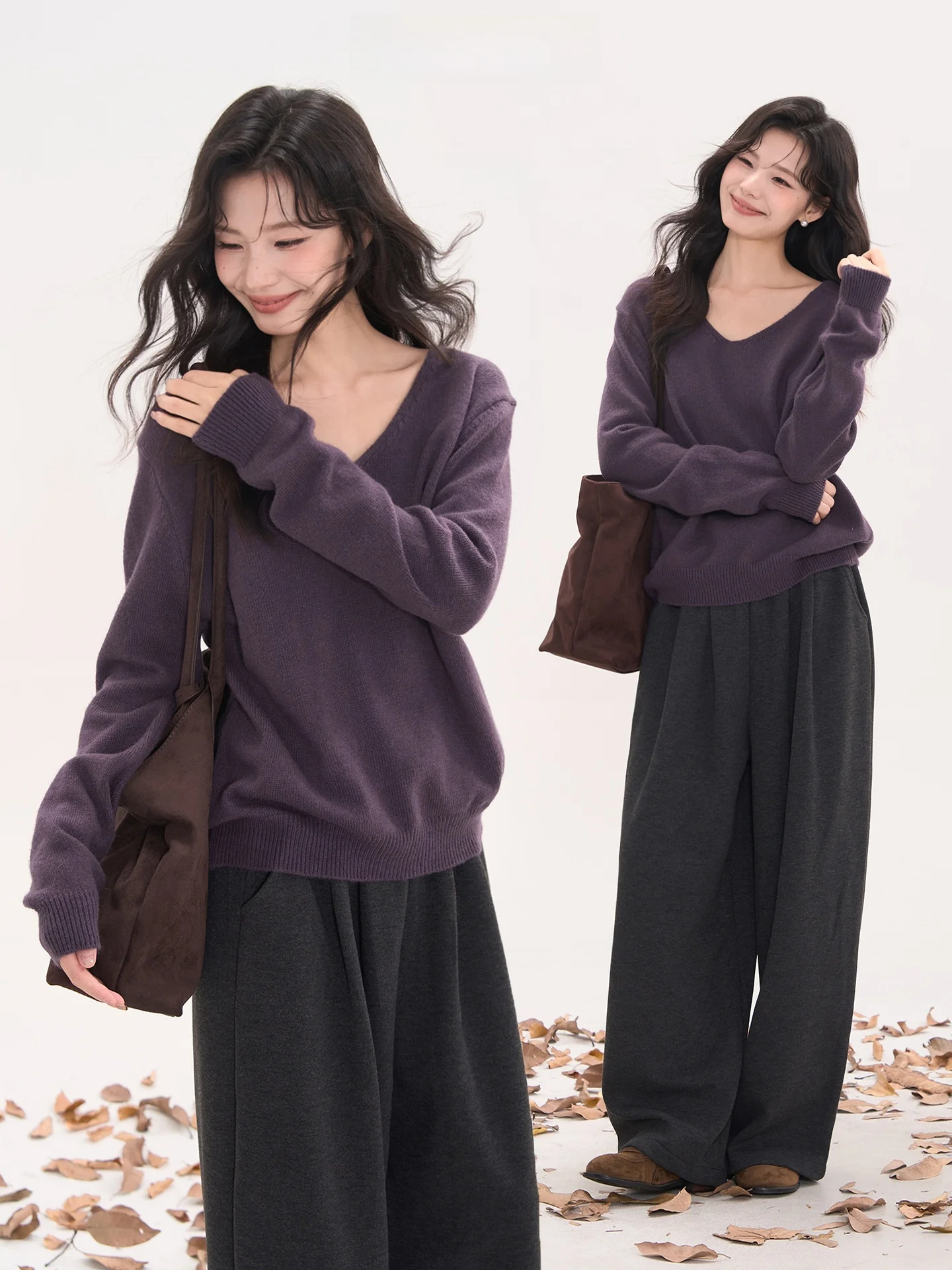 

Heme 0 Wool Blend V-Ne Knitwear Women's Casual Versatile Spring Autumn Sweater Comfortable Fit Long Sve Color