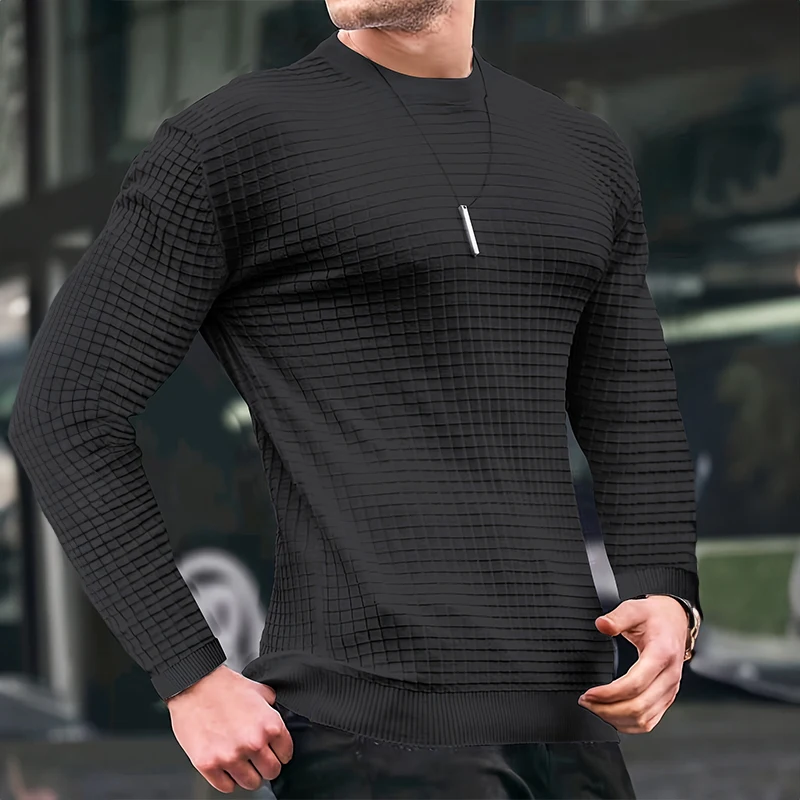 New Men's T-shirt Round Neck Casual Slim Long-sleeved T-shirt Men's Knitwear Outdoor Sports Clothing Solid Color Loose Men Tops