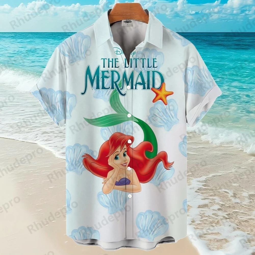 

Disney 2025 Princess Elsa Hawaiian Print Shirt Men's Women Fashion Button Short Sleeve Shirt Cruise Frozen Camisas Hawaianas