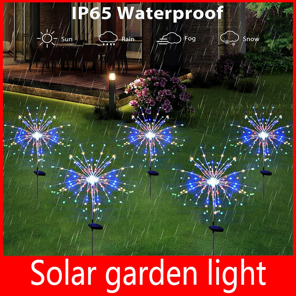 Luces LED solares de fuegos artificiales, decoración de jardín al aire libre, luces de hadas, lámpara de césped de diente de león impermeable para