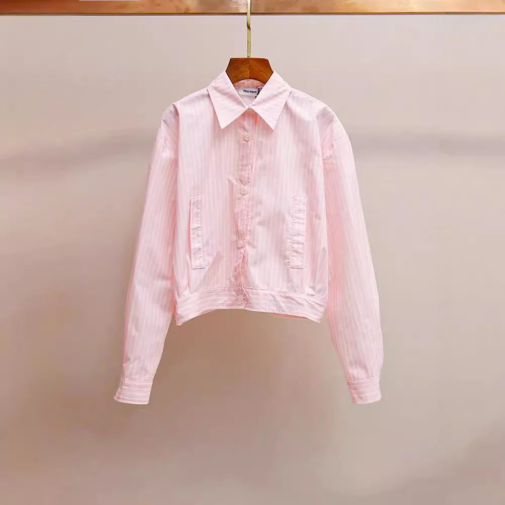 

Элитная женская повседневная полосатая рубашка MaSande с длинным рукавом, омолаживающая, розовая, из полиэфирного волокна, премиум-коллекция для осени