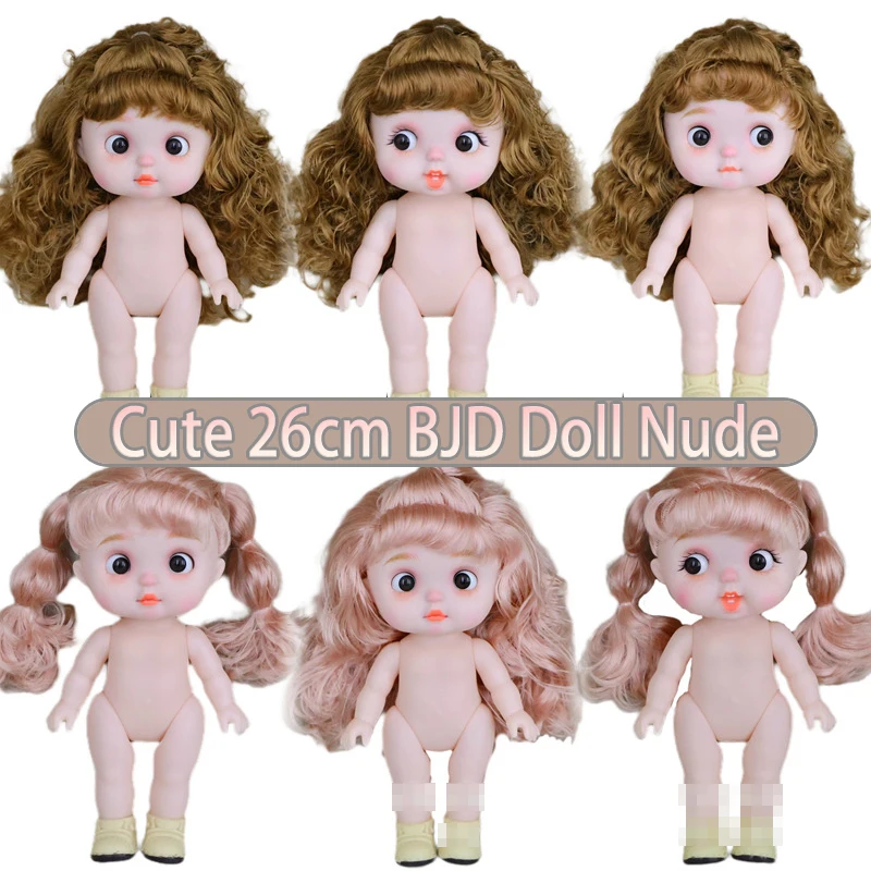 Cute 26cm BJD Doll Vinyl Body 3D Simulation Purple Eyes Nude Doll Girl Play House DIY Dress Up Accessories Birthday Gift Toys