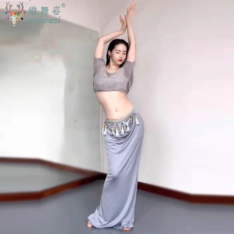 Buikdanskostuumpak voor dames Comfortabele en ademende mesh-set Volwassenen Oosterse buikdansoefenkleding met riem