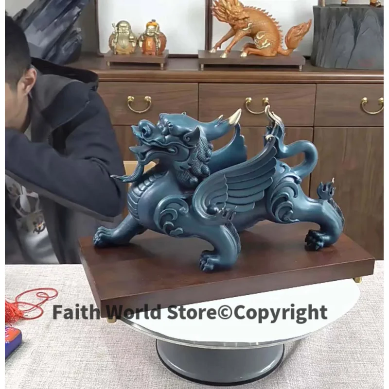 2025 NEW Limited edition TOP GOOD LUCK Recruit wealth Royal Dragon PI XIU mascot brass statue wood base HOME company business