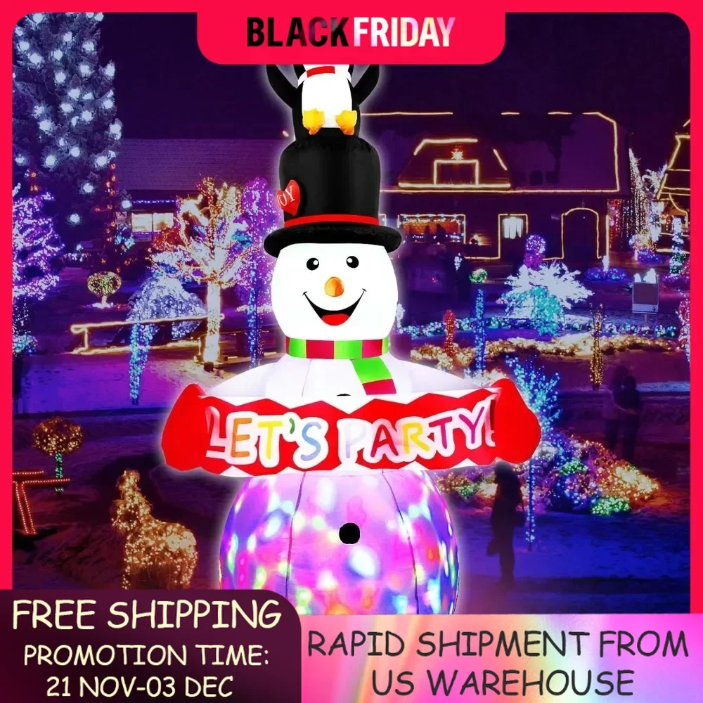 8 FT Christmas Inflatables Colorful Snowman with Penguin Outdoor Decorations, Built-in Bright Colorful Rotating LED Yard Decor