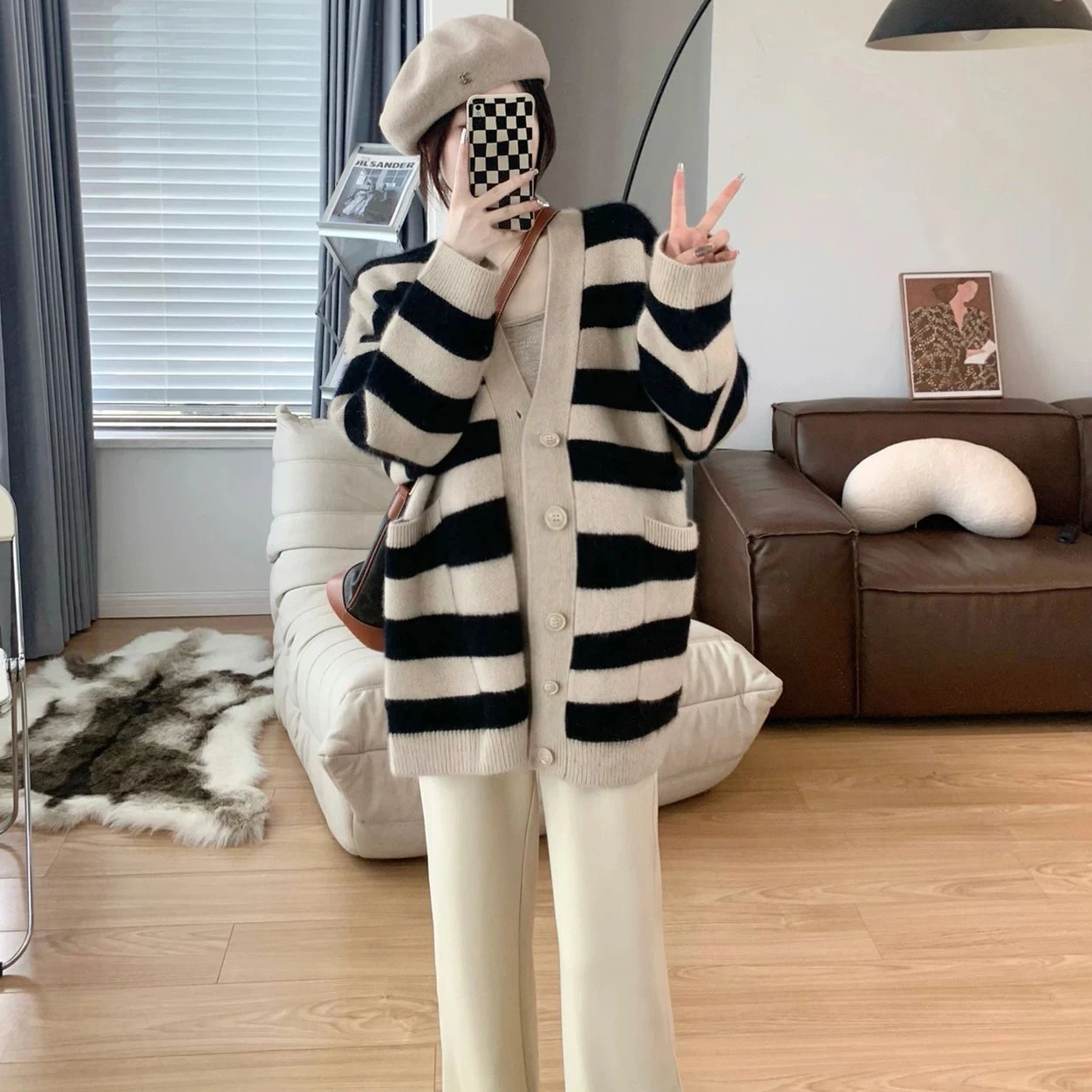 

Plus Size Maternity Sweaters Autumn Winter Thick Warm Pregnant Woman Knitting Cardigans Block Color Striped Pregnancy Knit Coats