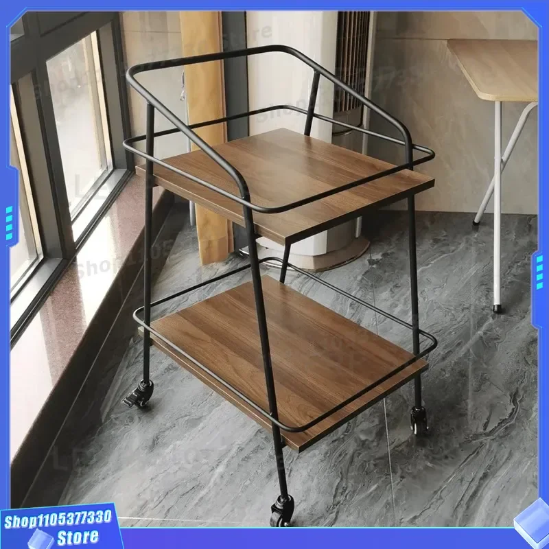 Vintage Medieval Style Rolling Cart Mobile Snack Bar Trolley for Living Room Sofa Side Storage Rack American Country Design