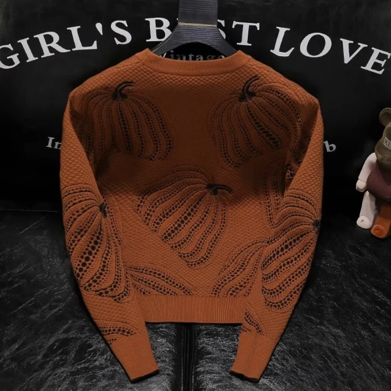 Sweter Vintage Musim Gugur Pria Kerah O Rajutan Jacquard Fashion Kasual Longgar Lengan Panjang Pullover Pria Atasan Rajut