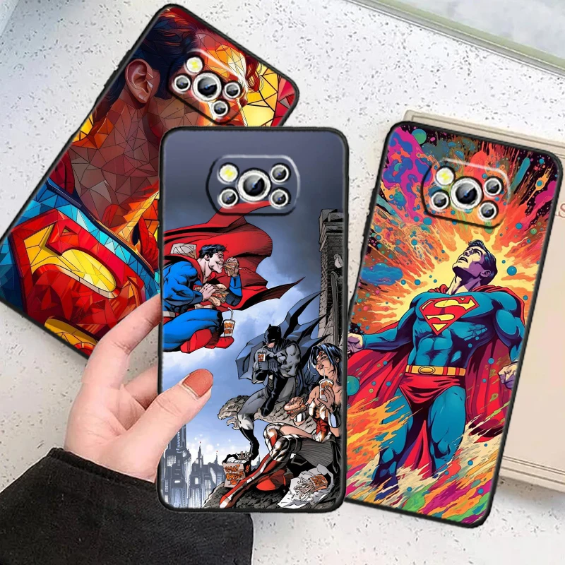 Luxury S-Supermans Comics Cool For Xiaomi Mi Poco F5 F4 F3 X6 X5 X4 X3 M6 M5 M5S M4 M3 C65 Pro GT NFC 5G Black Soft Phone Case