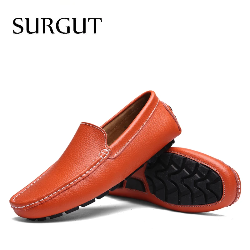 SURGUT Brand New Colors Cow Split Leather Men Flat Shoes Brand Moccasins Men Loafers Driving Shoes Fashion Casual Shoes Hot Sell