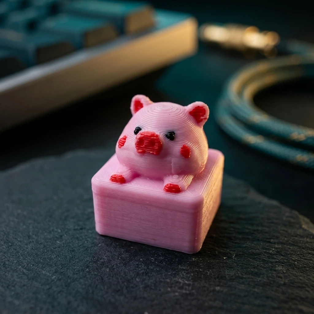 Cute pink piggy shape key cap, creative mechanical keyboard decoration