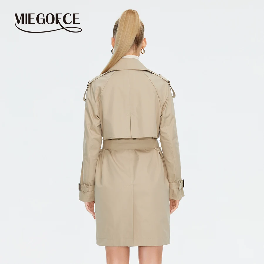 MIEGOFCE Women Lapel Collar Double Breasted Belted Midi Trench Coat Elegant Windproof Office Casual Outerwear Spring Autumn