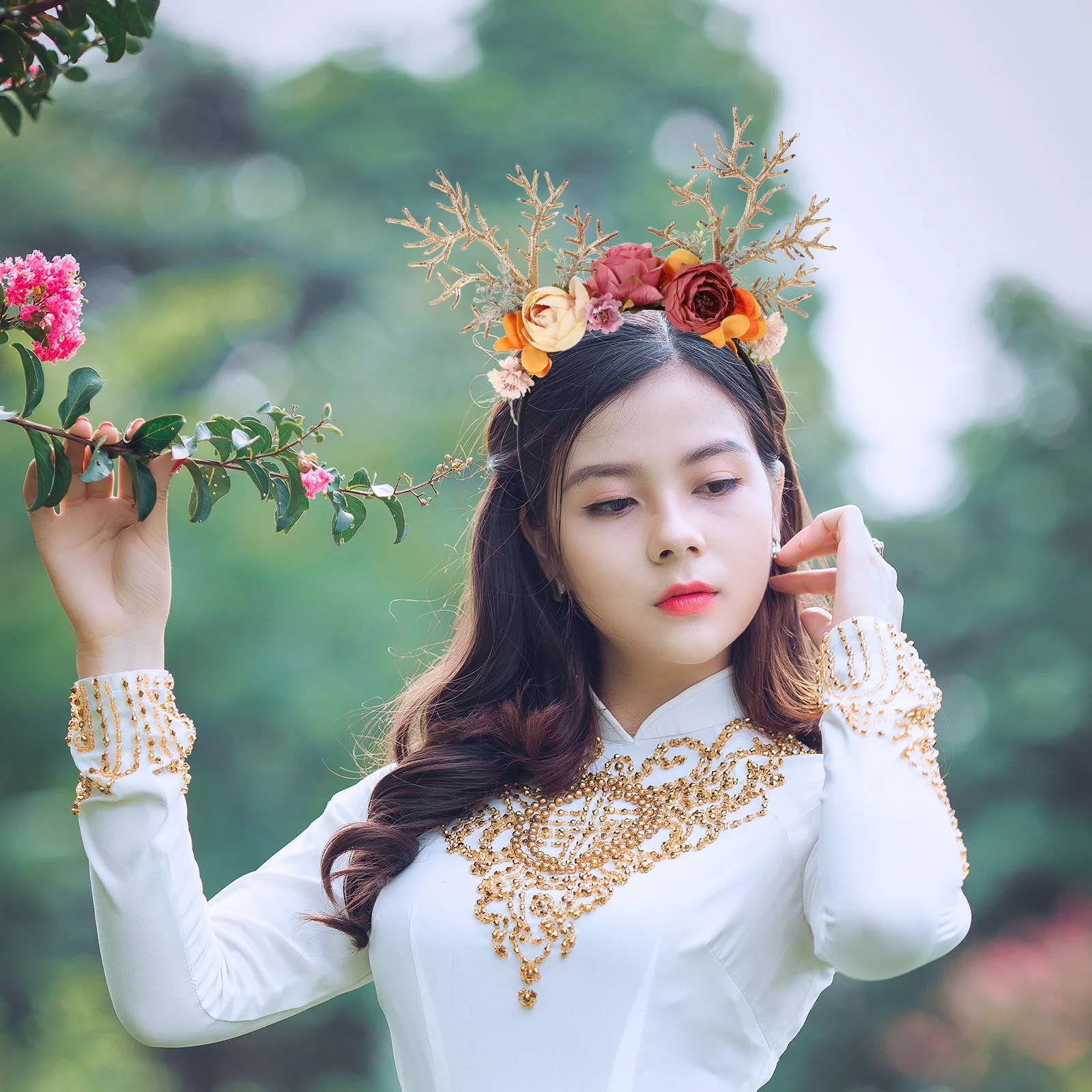 

Simulated Flower Antler Headband Lightweight Unique Design Party Supplies Headdress Hair Accessories Hoops Christmas Antlers