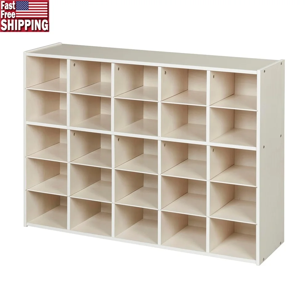 

25 Cubby Tray Storage Cabinet Organizer Durable Classroom Furniture Anti-Tip Safety Certification Playroom Organizer Arts Crafts