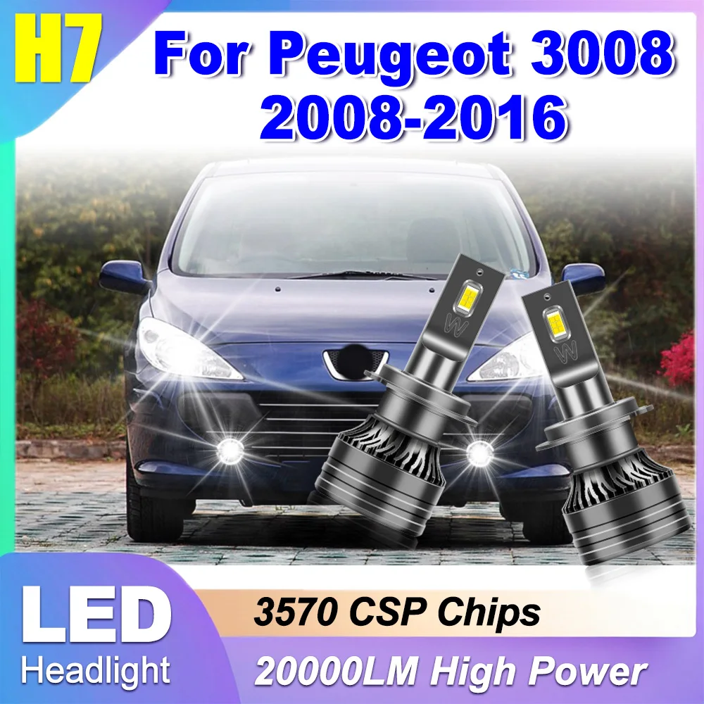 

Canbus No Error H7 Car Headlight 120W 20000LM LED Headlight 6000K White LED Headlamp 3570 CSP Chips For Peugeot 3008 2008-2016