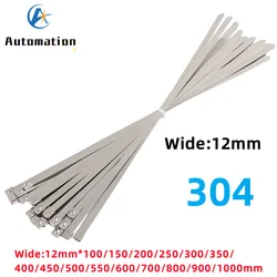 10 20 50 100 200 Pcs 12mm 0.47 inch Exhaust Wrap Multi-Purpose 304 Stainless Steel Metal Cable Tie banding self-locking zip ties