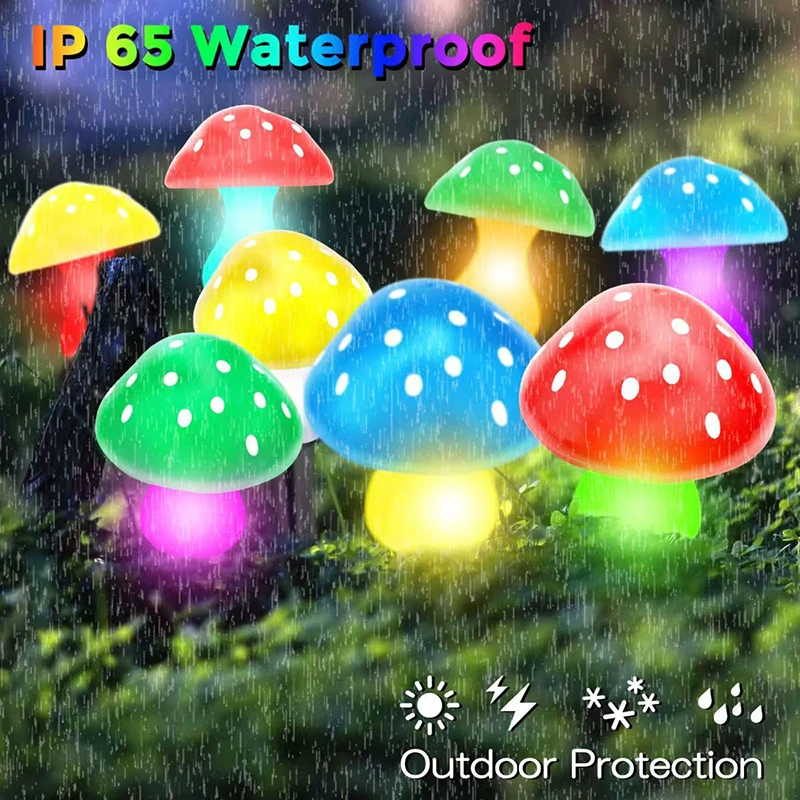 LED Solar Mushroom String Lights Channel Lawn Outdoor Garden Decoration Waterproof Fairy Ground Stake Lights