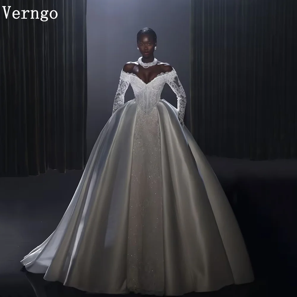 

Verngo Elegant Satin Wedding Dress Off The Shoulder A Line Luxury Bridal Gowns Elegant A Line Couture Bride Dress Customized