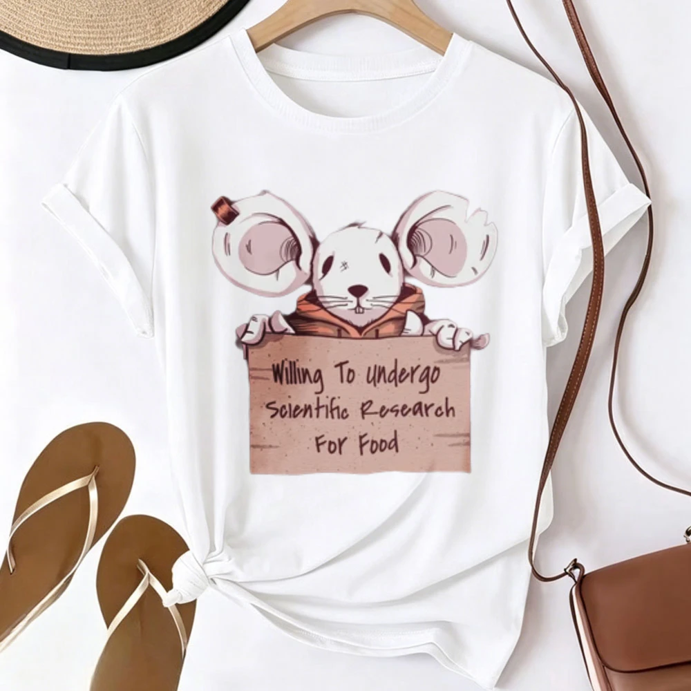 Willing To Undergo Scientific Research for Food Funny Lab Mouse Graphic T-shirt Men Women Cute Cartoon Rat Sign Quote Print Tee