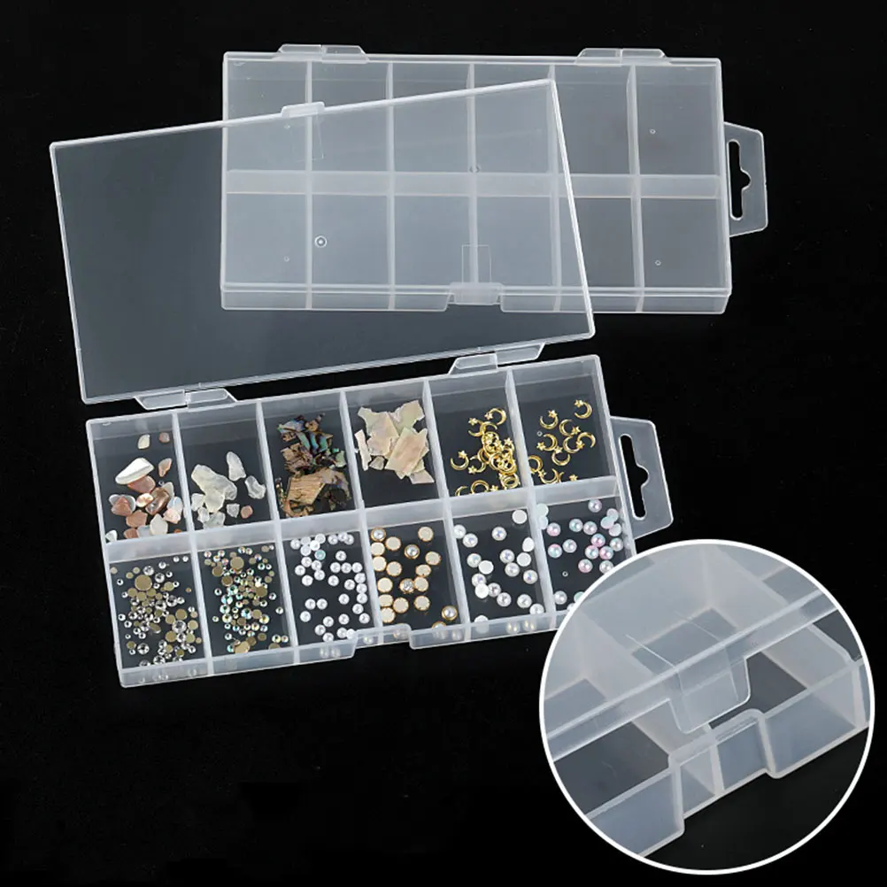 

5pcs Rhinestones Nail Storage Box PP Plastic Beads Container Compact Lightweight Portable Multi Grid Jewelry Earring Stud Case