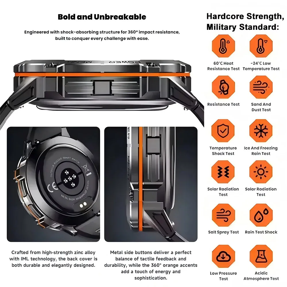 2025 جديد 1000 مللي أمبير بطارية رياضية SmartWatch 1.73 "AMOLED شاشة 10ATM مقاوم للماء البوصلة مقياس الارتفاع العسكرية T-Rex3 Smartwatch Me