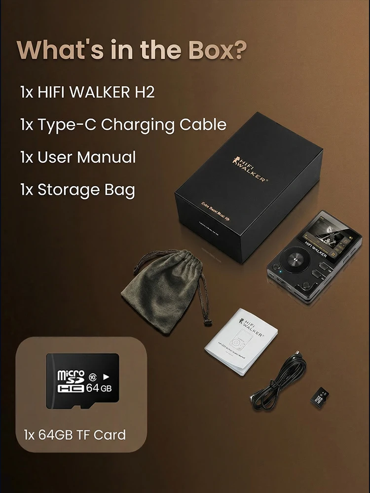 HiFi Walker H2 DAP Musikplayer, MP3 Native DSD128, 64GB bis 512GB, ESS DAC-Chip, USB-DAC, Verlustfreier 2-Wege-Bluetooth LDAC – Detail 19