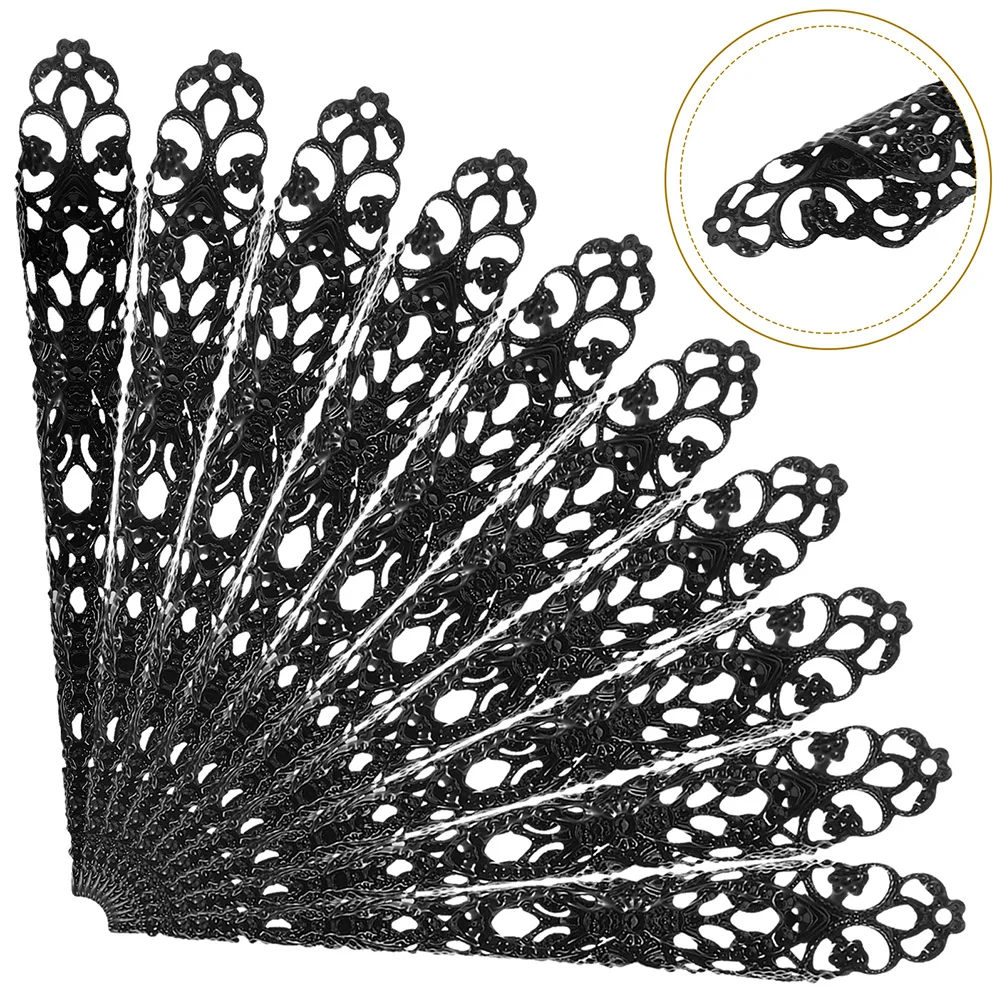 

30pcs Halloween Fake Nails Black Metal False Nail Covers for Women Ancient Design Party Costume Accessories Finger Ring Decor