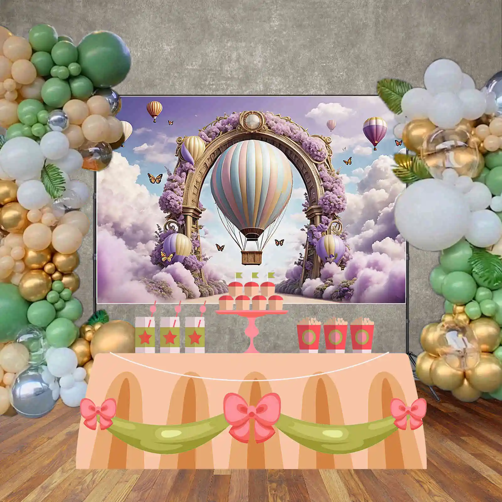 MOON.QG-Fondo de estudio fotográfico para niños, telón de fondo rosa y púrpura para cumpleaños, arco Floral con globos y flores, suministros para fotografía