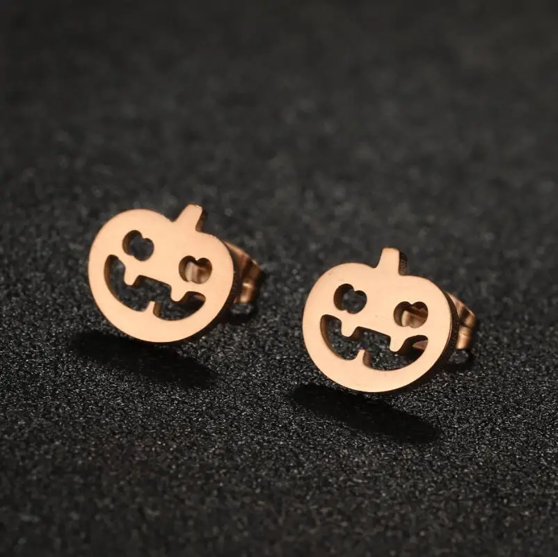 Gothic Halloween Pumpkin Stud Earrings For Women Tragus Piercing Stainless Steel Festival Scary Decoration Aretes De Mujer