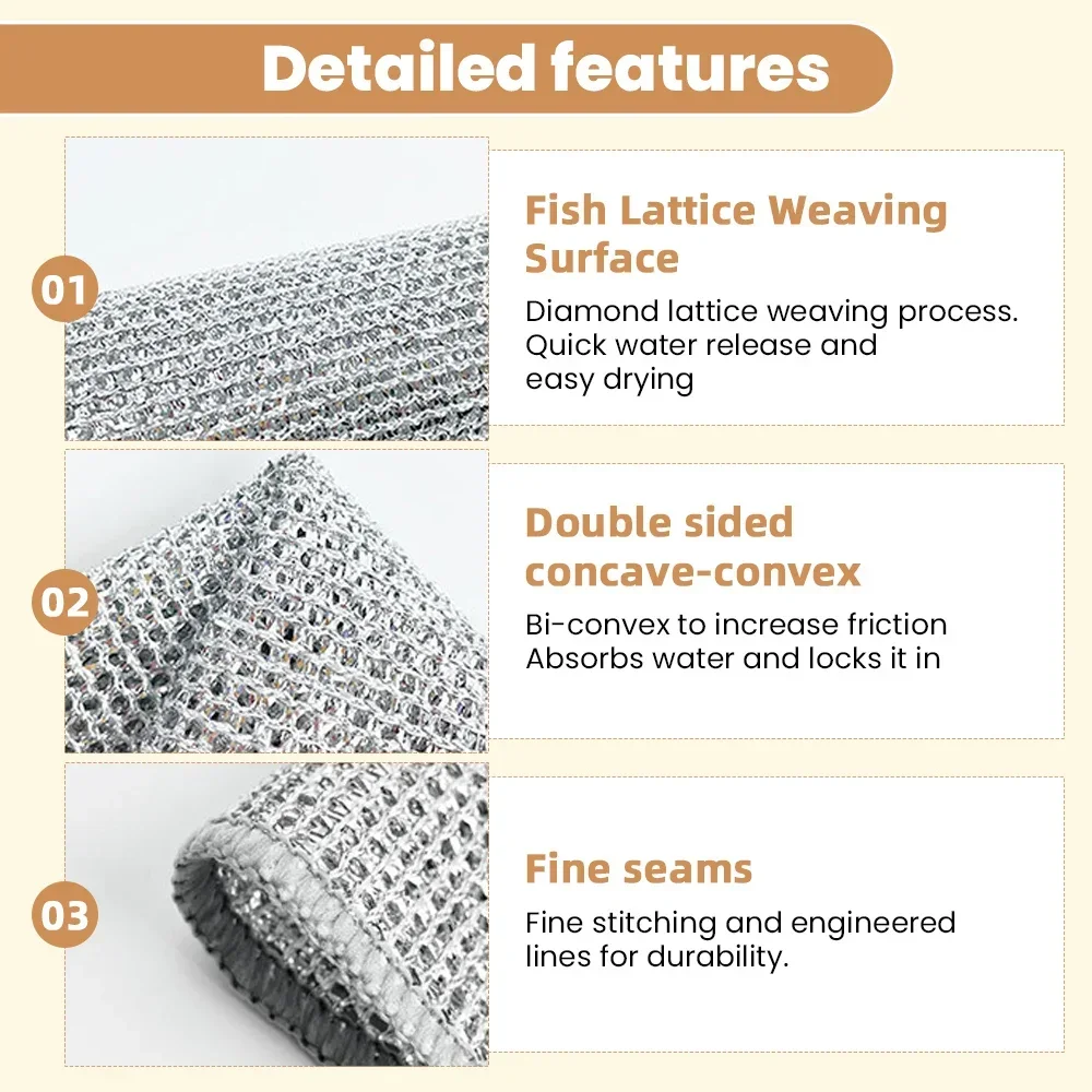 20cm Steel Wire Cleaning Cloth Double -layer Non -stick Oil Iron Dishrag Kitchen Pan Pot Dishes Cloths Rag Napery Dishcloth Rags