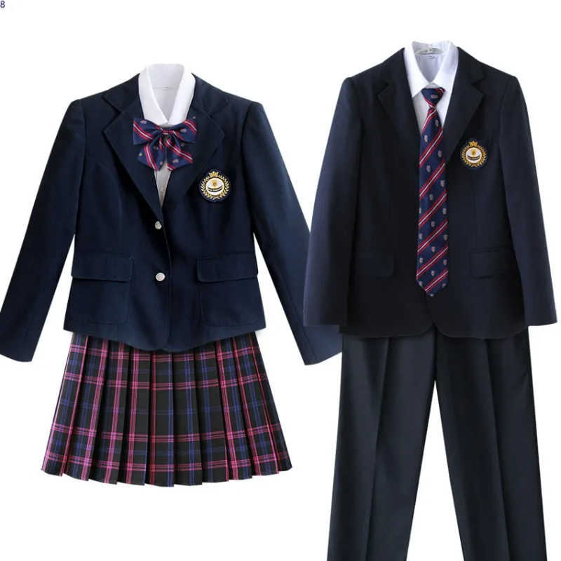 Womens Mens Korea British Japan School Uniform Outfits Girls Boys Japanese Anime Cosplay Costume Dress Clothes Set