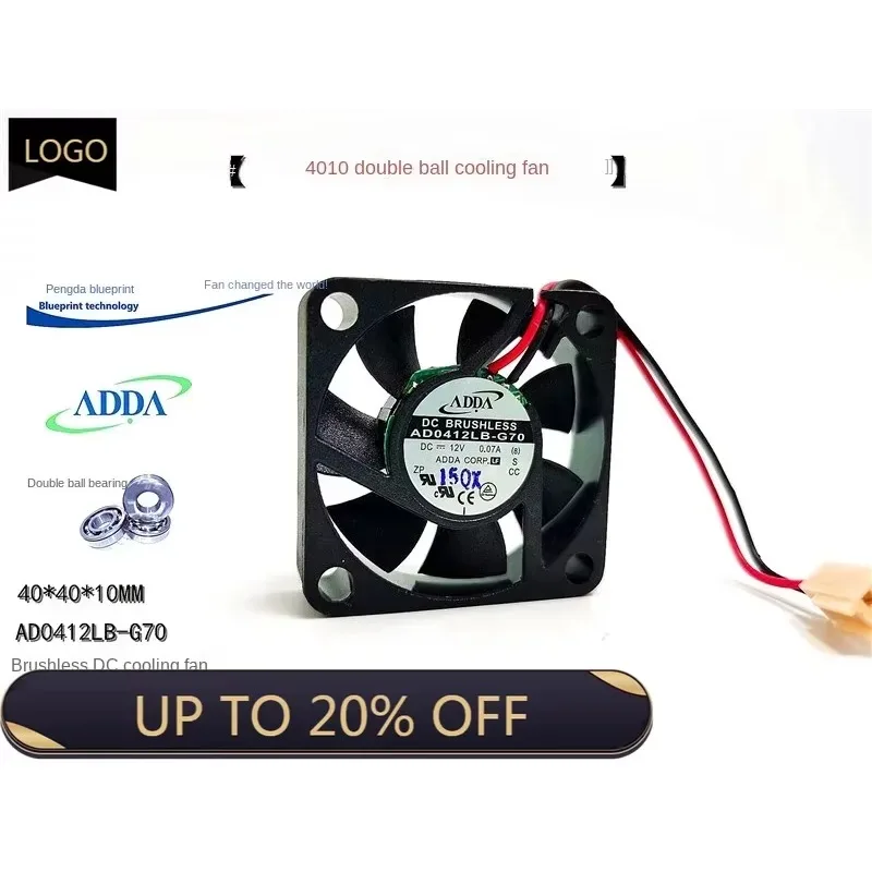 pa AD0412LB-G70 12V 4cm 4010 Double Ball Computer Onboad Video Bridge Chips Mute Fan 40*40*10MM