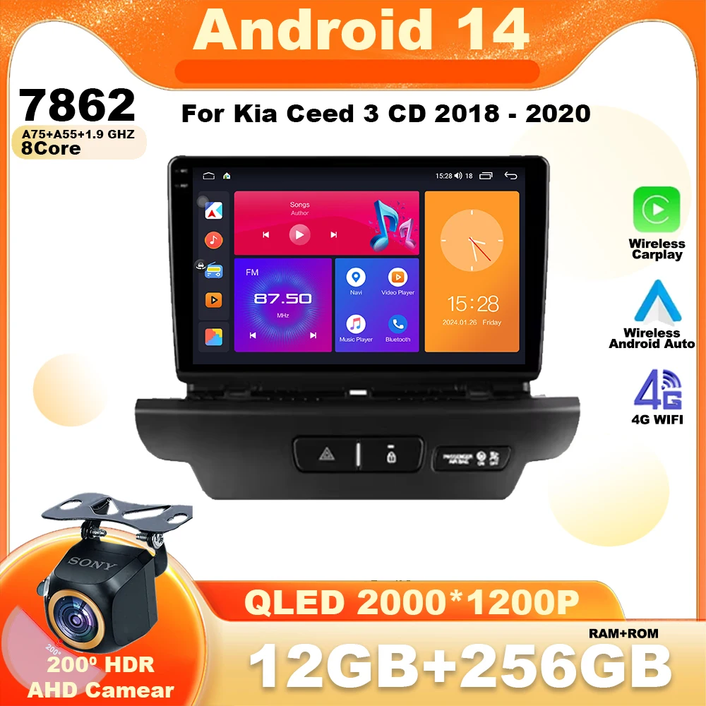 Android 14 dla Kia Ceed 3 CD 2018-2020 Car Stereo Unit Multimedia Radio Player GPS BT Carplay Android Auto No 2din DVD QLED