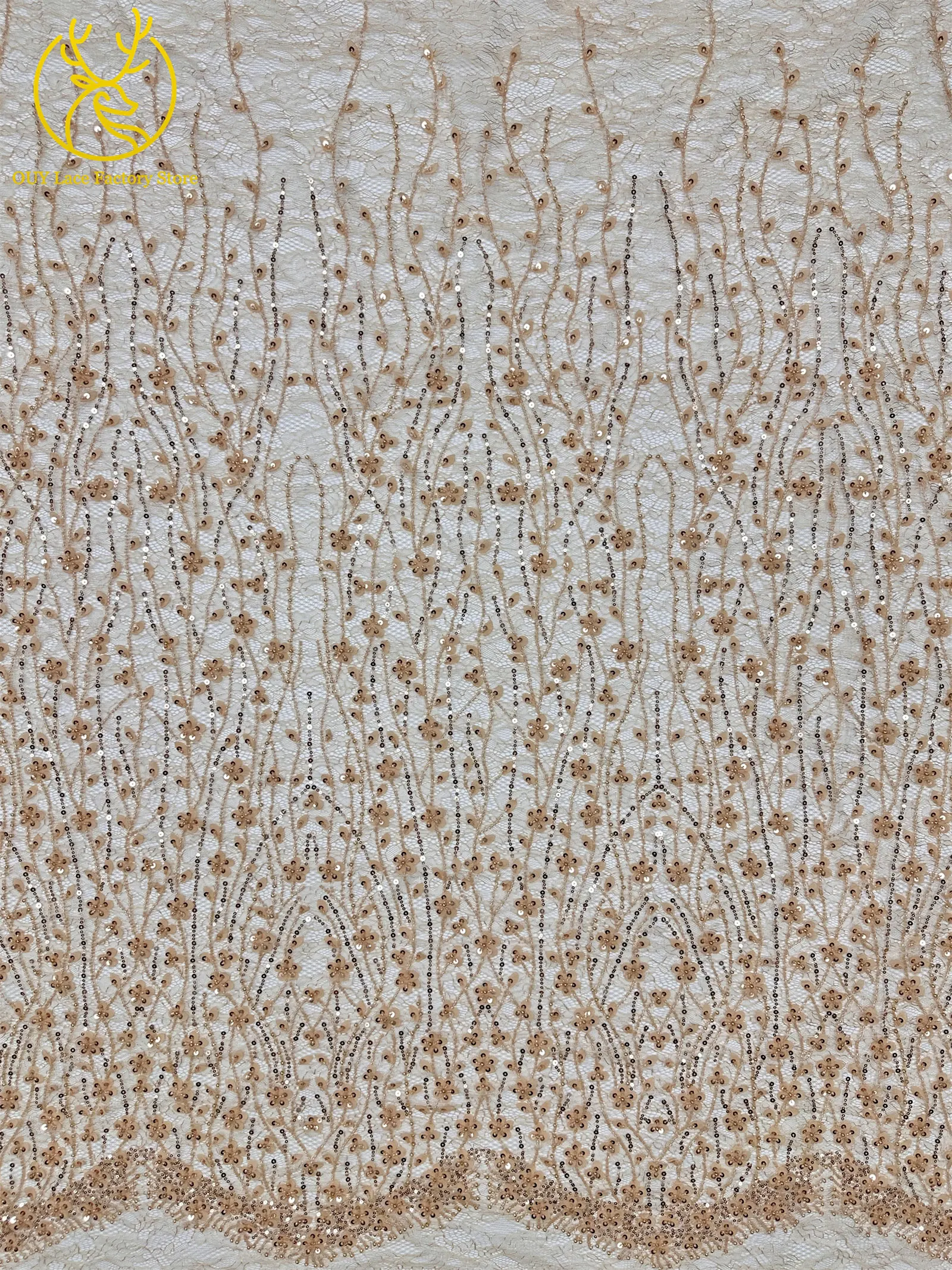 Olivgrüner afrikanischer Brautkleid-Spitzenstoff 2026, hochwertige nigerianische Pailletten-Stickerei-Spitze für Brautkleider und Partykleider zum Nähen – Detail 7