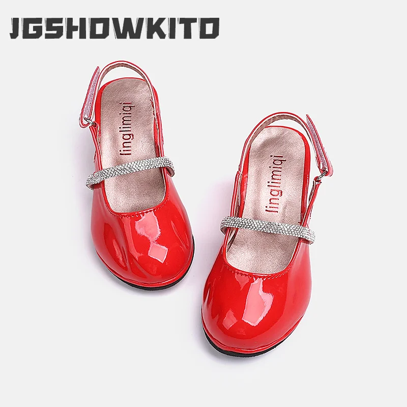 JGSHOWKITO Summer Elegant Girl Rhinestone Slingback Princess Non-slip Low-heel Kids Dress Sandals Wedding Party Children Sandals