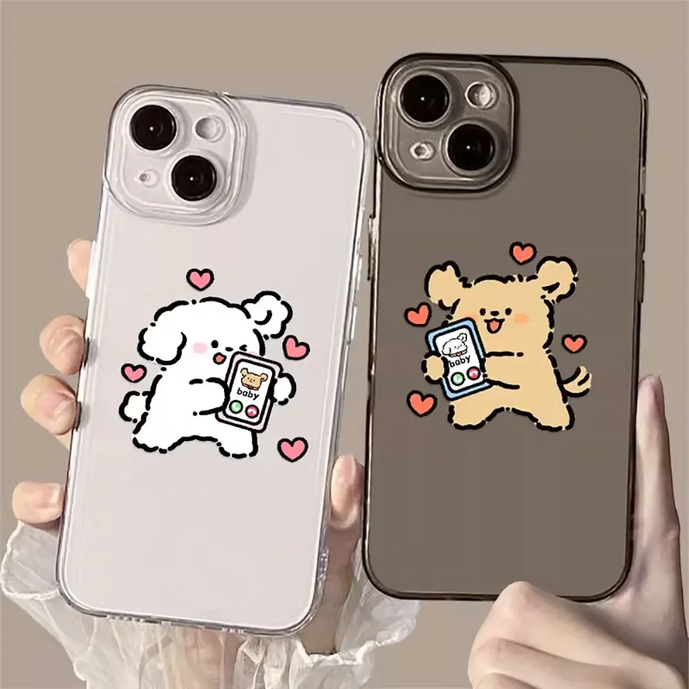 Cute Cartoon Dog Couple Phone Case for IPhone 11 14 15 16 Pro Max Clear Soft Cover for Iphone 12 13 Mini XS 8 7Plus lovers Funda