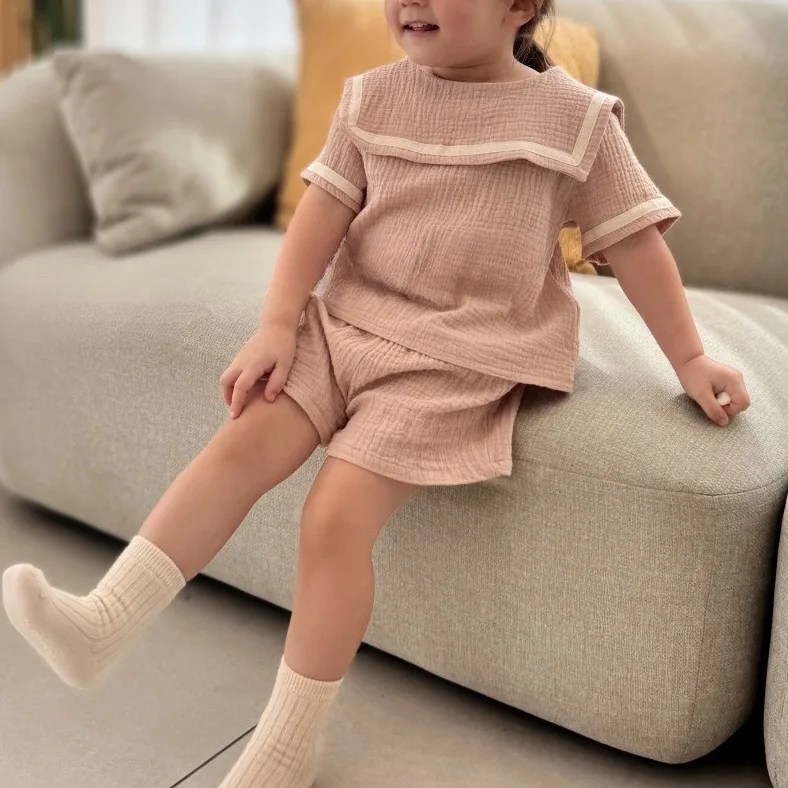 Maillard Color Series Multicolor Children Set ~ Kids' Cotton Short Sleeve T-Shirt + Shorts Two-Piece Set3637