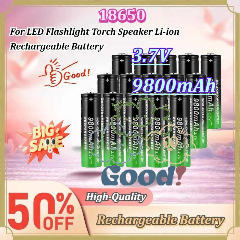 For LED Flashlight Torch Speaker 18650 Li‑ion Rechargeable Battery 3.7V 9800mAh High Quality Lithium‑Ion Replacement Power Cell