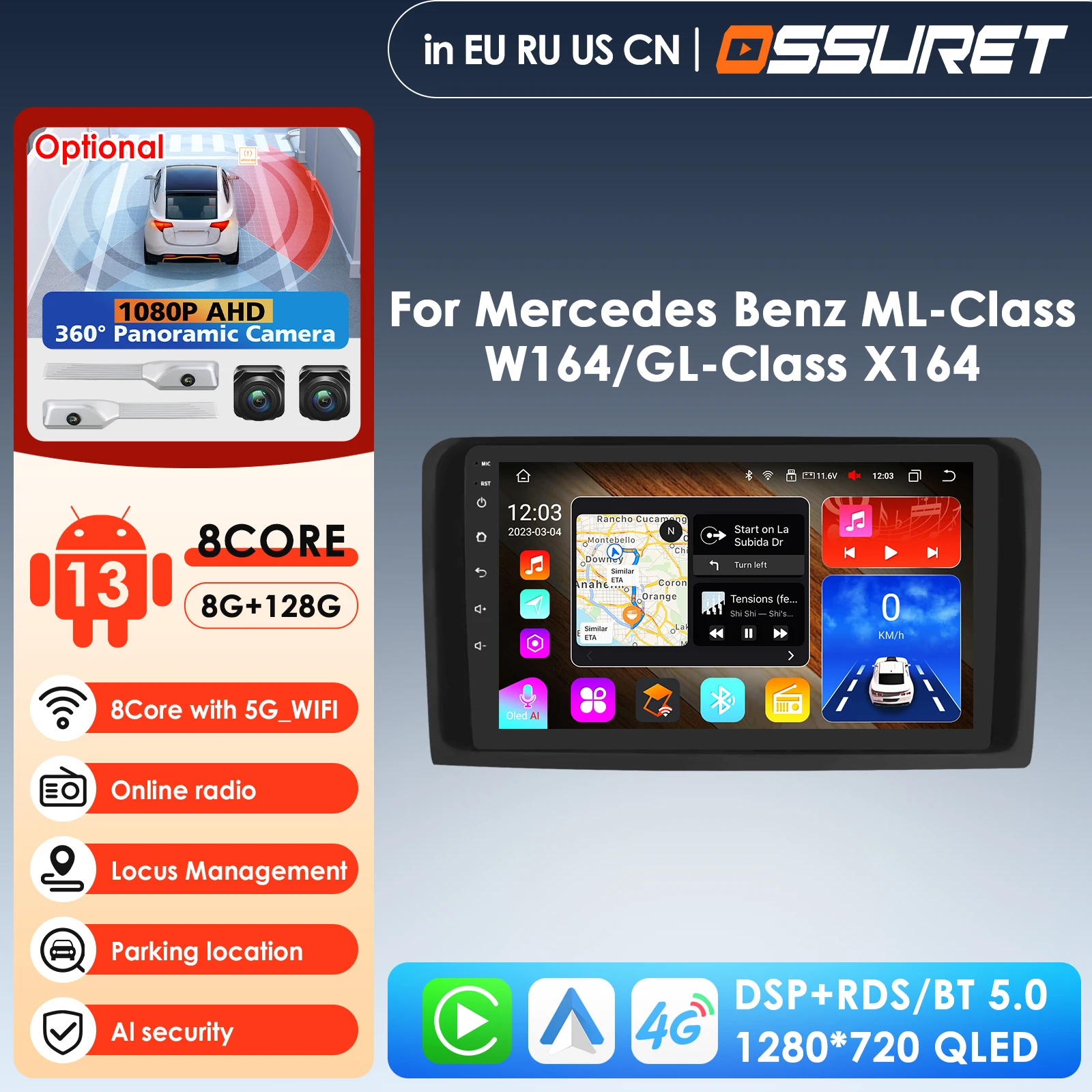 

4G 9inch 2Din Android 13 Car Radio GPS for Benz ML W164 X164 ML350 ML300 GL500 ML320 ML280 GL350 Auto Audio Stereo Navigation BT