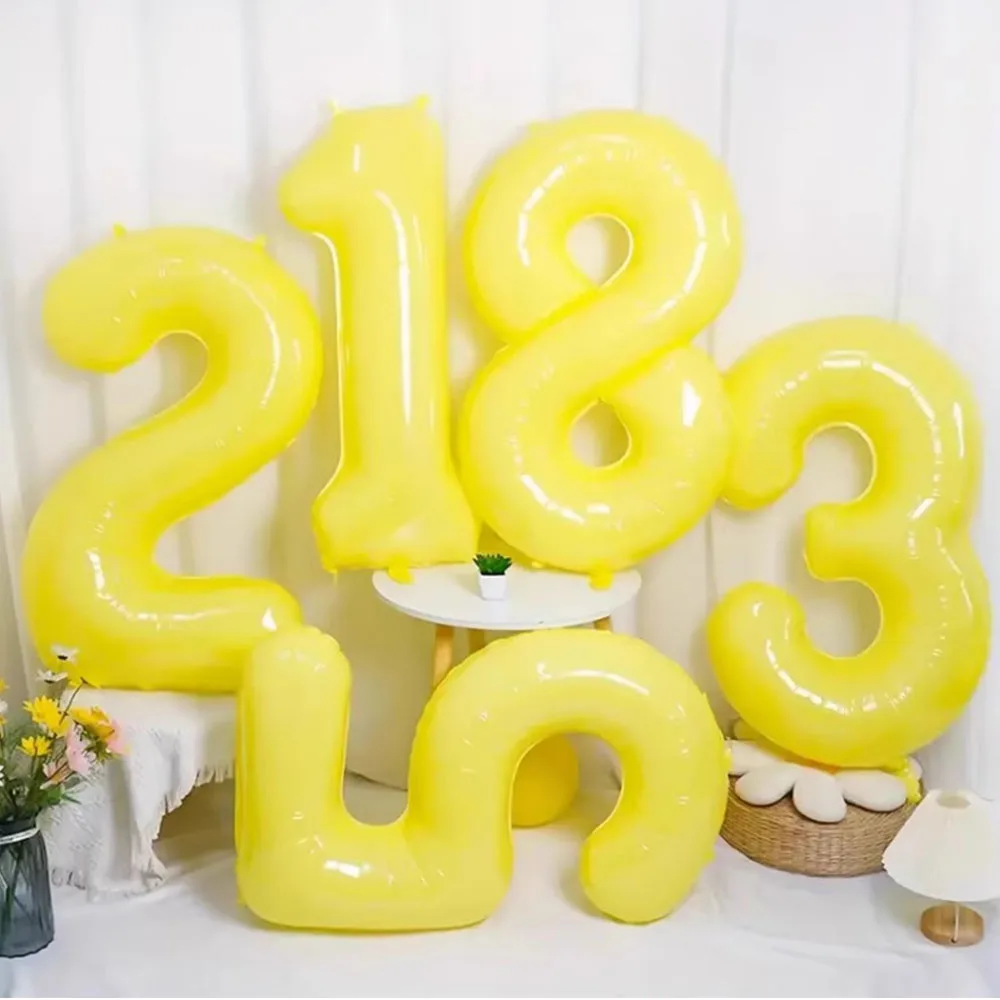 1pcs INS Vitality 40 Inch Yellow Digital Balloon Aluminum Film Balloon Birthday Decor Party Decoration Globos Baby Shower Ballon